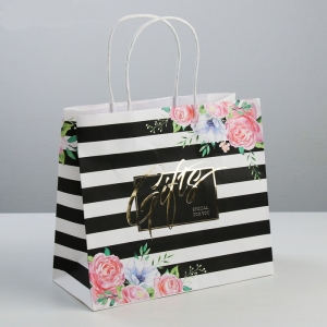 Пакет подарочный крафтовый Gifts, 25 × 22 × 12 см